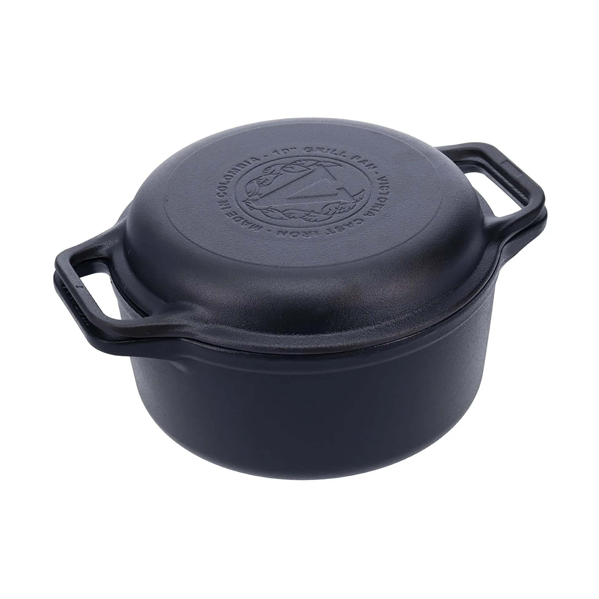Gryte og grillpanne støpejern pre-seasoned, 2 deler Victoria