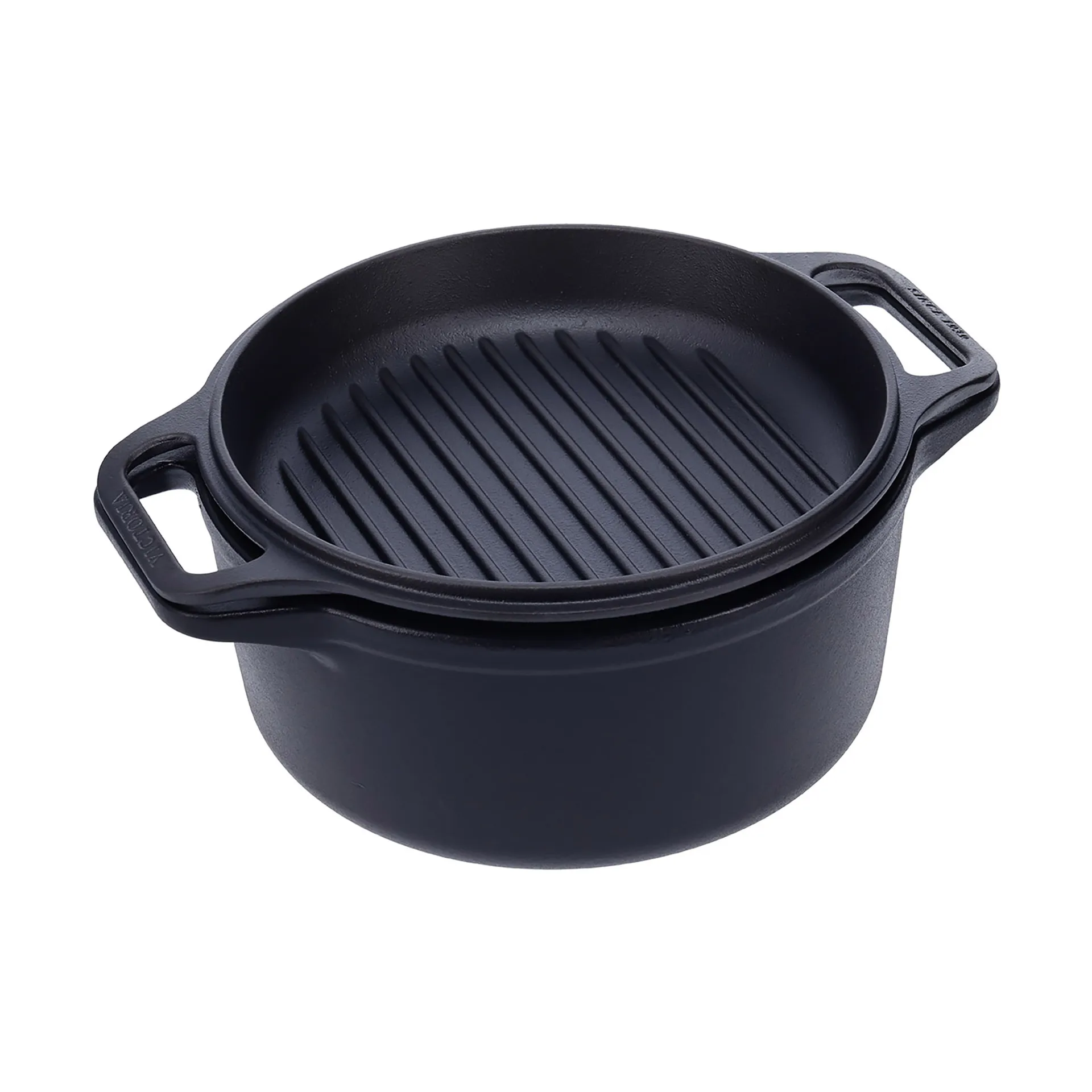 Gryte og grillpanne støpejern pre-seasoned, 2 deler Victoria