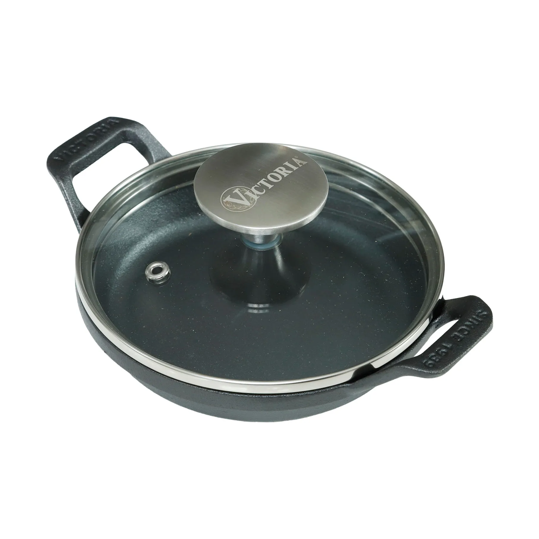 Mini rund gryte med glasslokk støpejern enameled, Ø14 cm Victoria