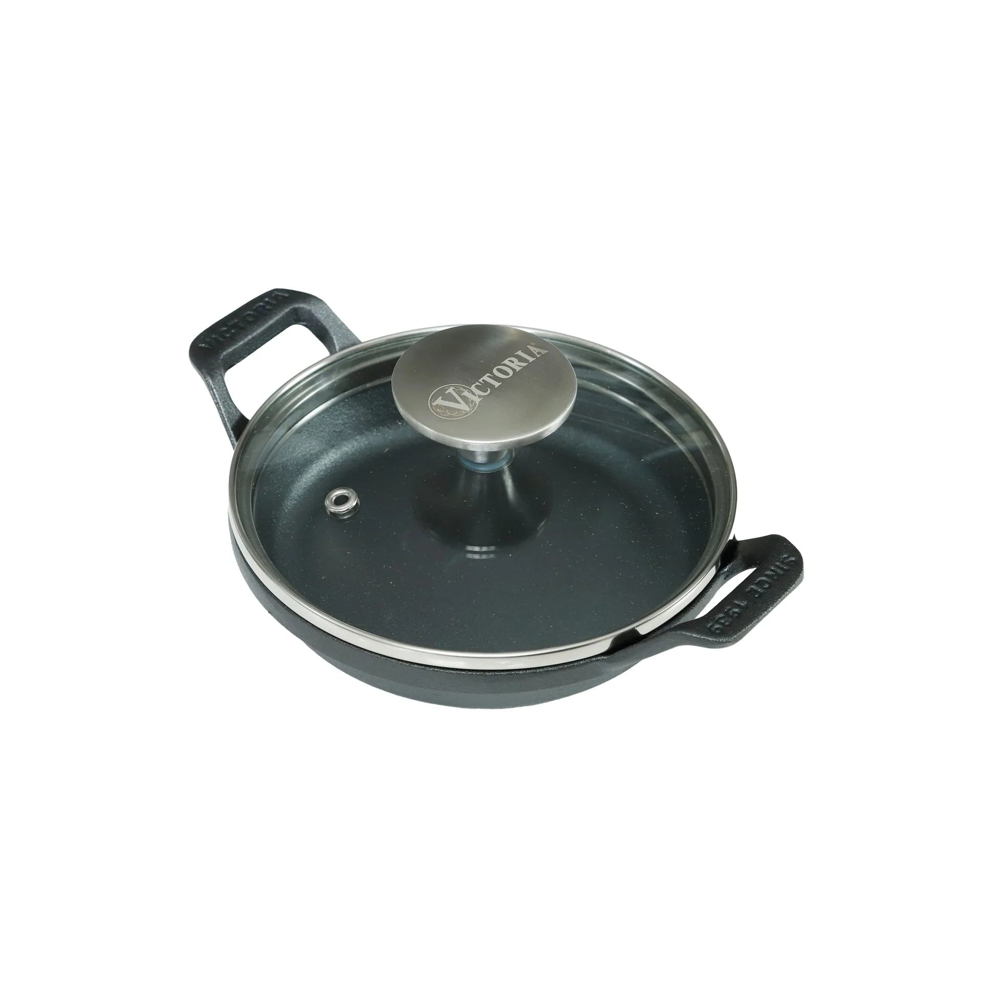 Mini rund gryte med glasslokk støpejern pre-seasoned, Ø14 cm Victoria