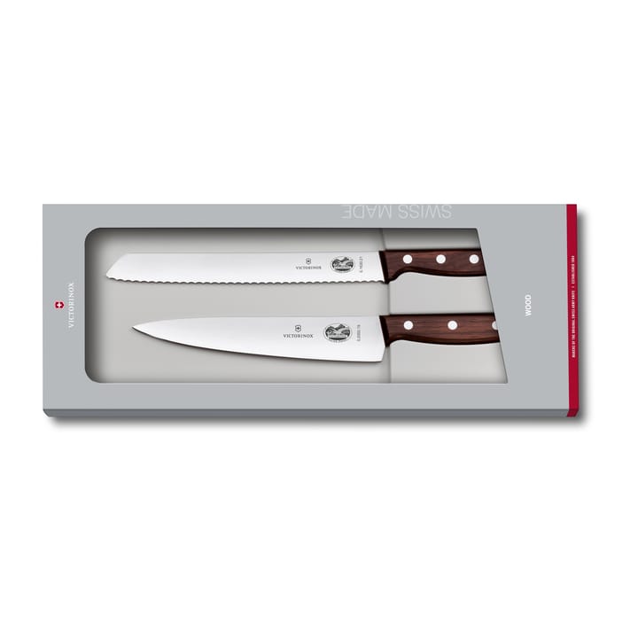 Wood knivsett brødkniv og kokkekniv - Rustfritt stål-lønn - Victorinox