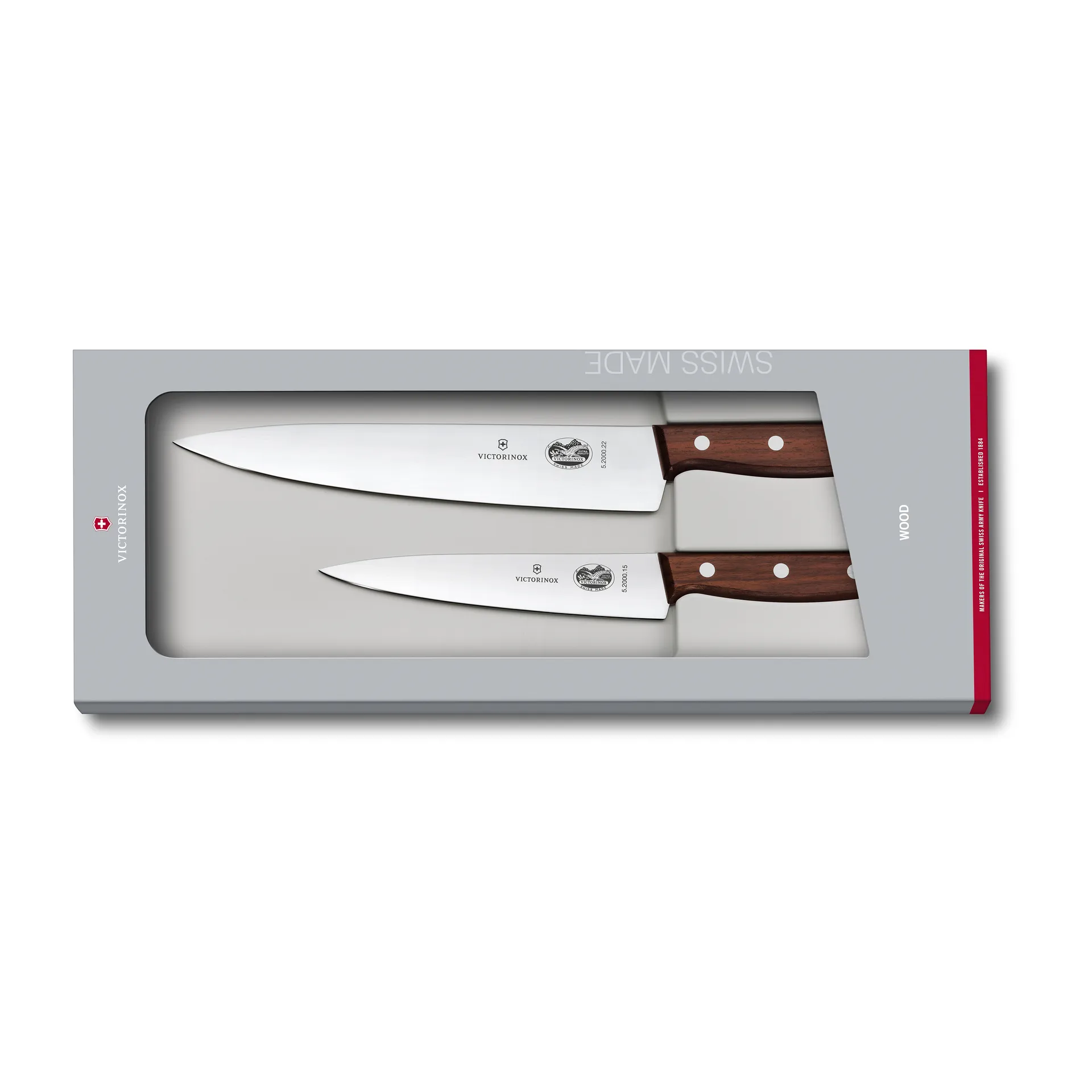 Wood knivsett kokkekniver, Rostfritt stål-lønn Victorinox