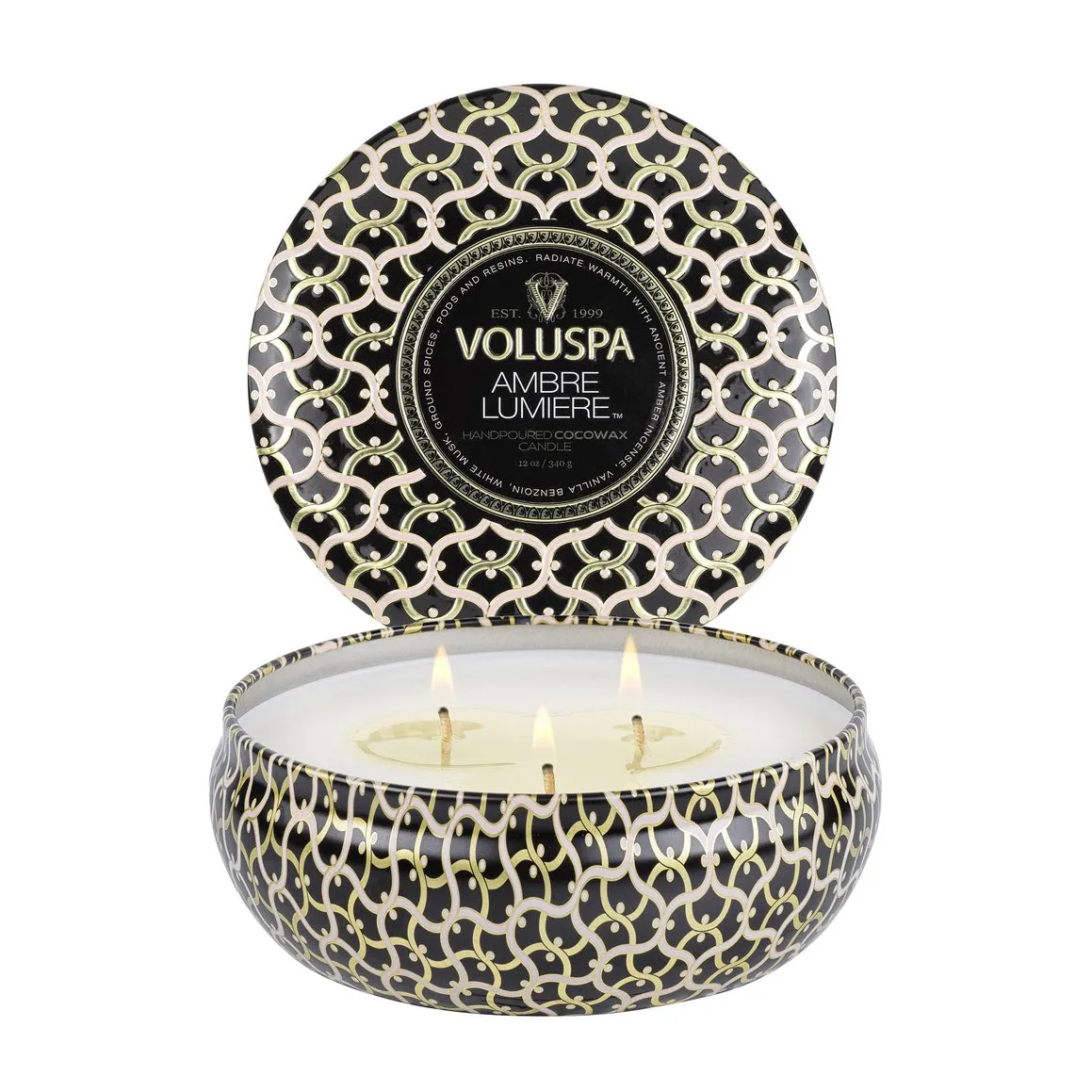 Maison Noir 3-wick Tin duflys 40 timer, Ambre Lumiere Voluspa