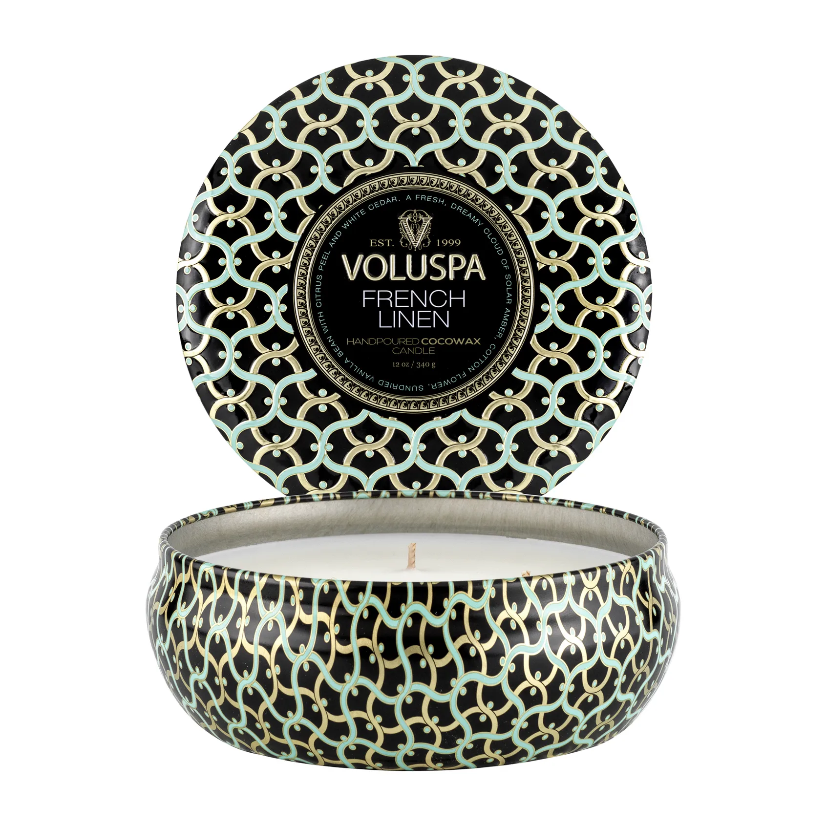 Maison Noir 3-wick Tin duflys 40 timer, French Linen Voluspa