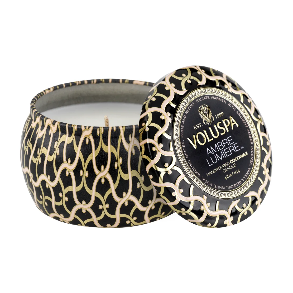 Maison Noir Mini Tin duftlys 25 timer, Ambre Lumiere Voluspa