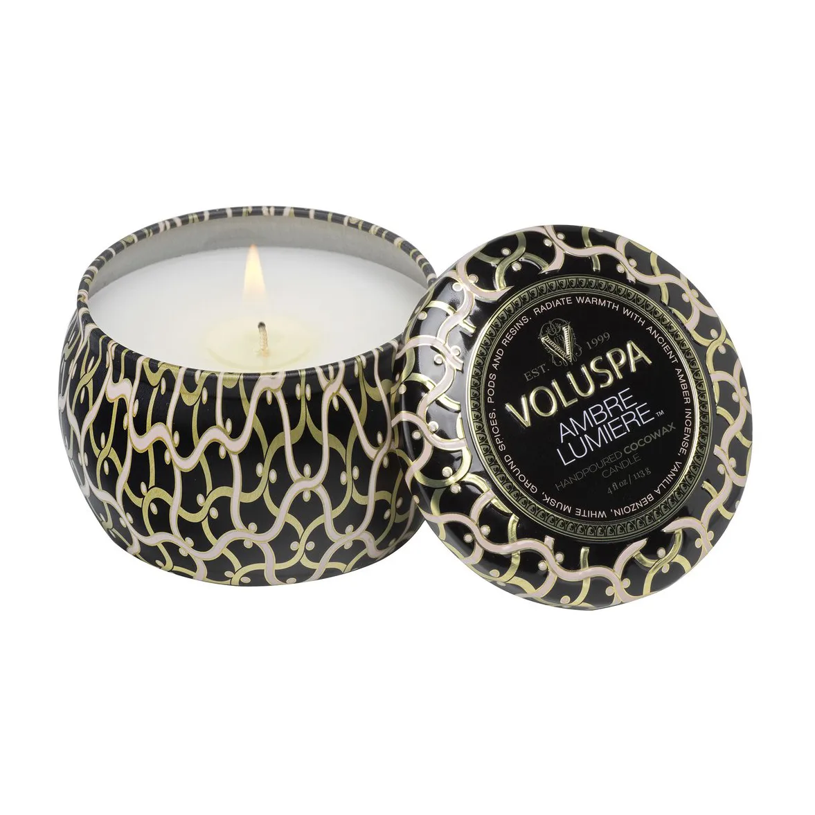 Maison Noir Mini Tin duftlys 25 timer, Ambre Lumiere Voluspa