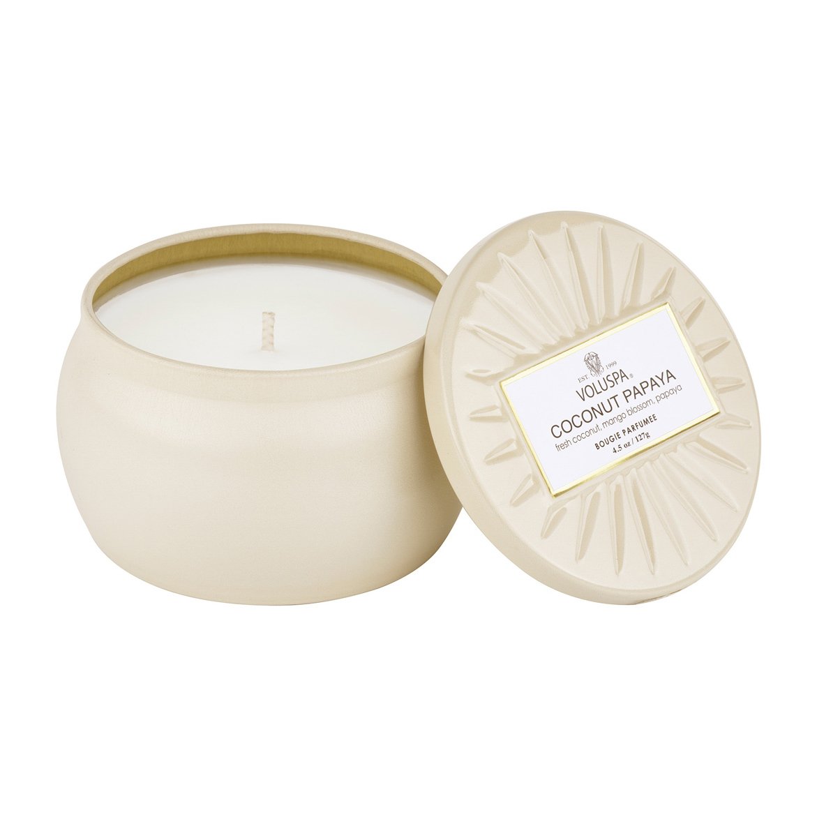 Vermeil Mini Tin duftlys 25 timer Coconut Papaya