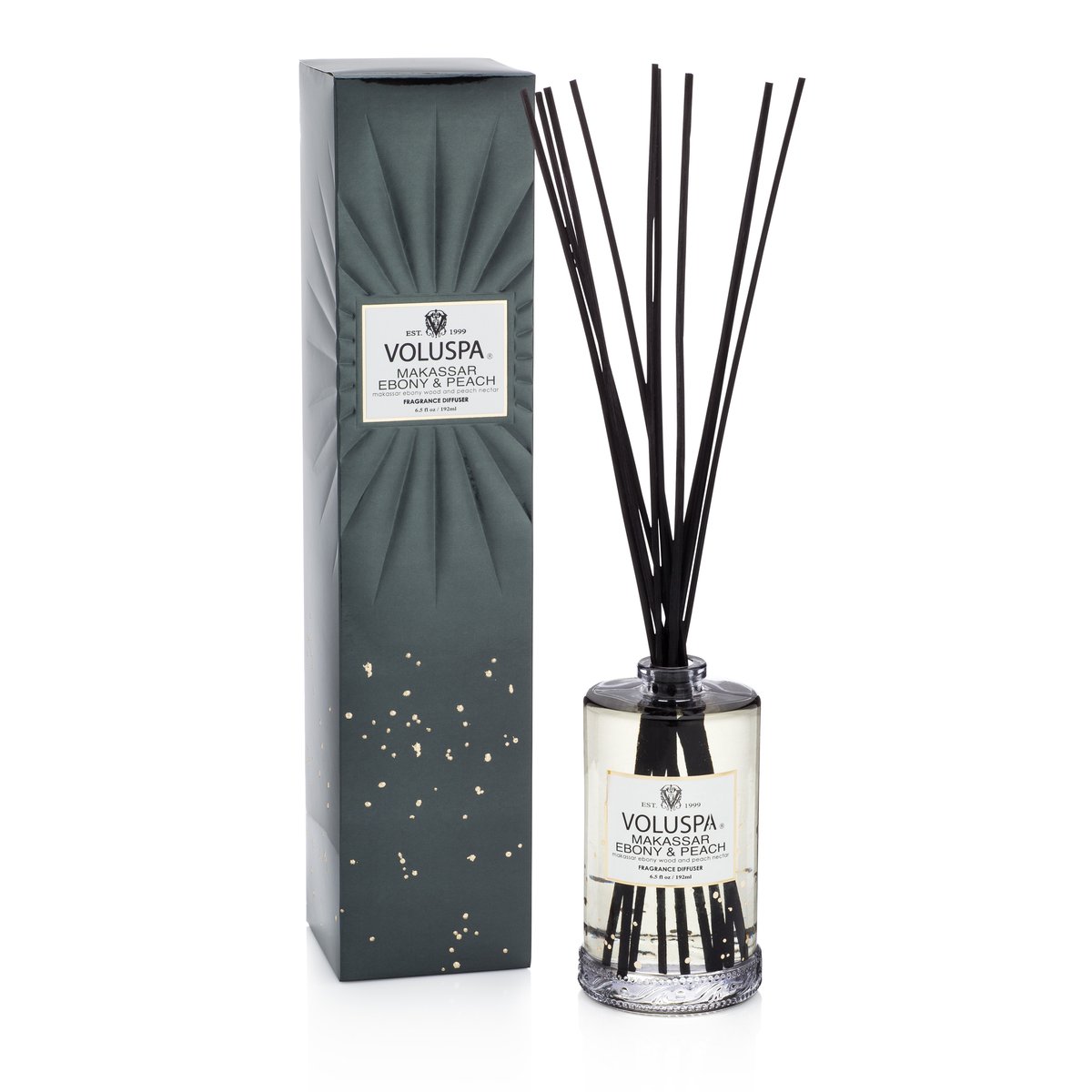 Voluspa duft pinner 192 ml Makassar Ebony & Peach | Skandinavisk Design | Duftlys & Duftpinner | Grå