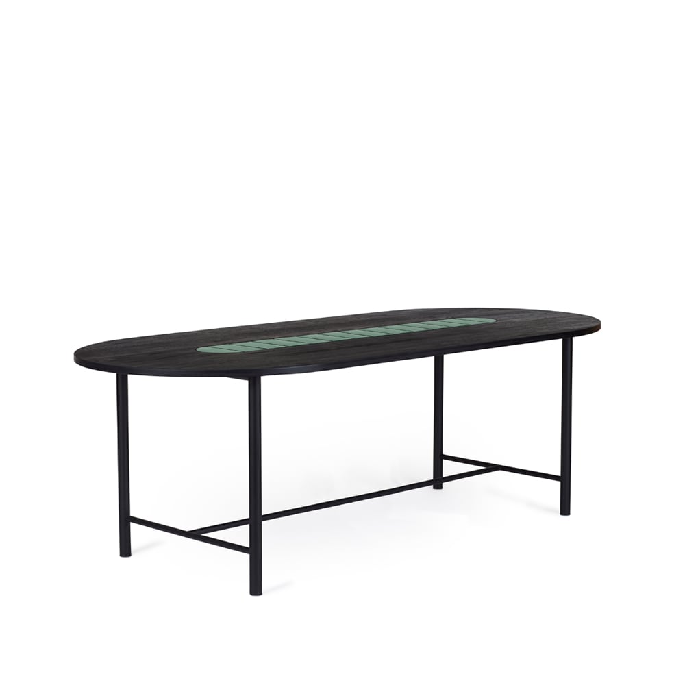 Bilde av Warm Nordic Be My Guest spisebord eik sortoljet sort stålstativ grønn keramikk 100 x 220
