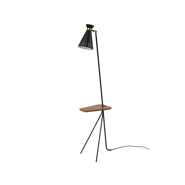 Cone gulvlampe - Black noir, teakbord, messingdetaljer - Warm Nordic