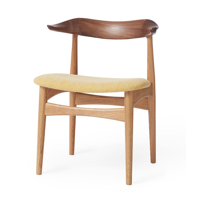 Cow Horn stol - stoff vanilla, hvitoljet eikestativ, ryggstøtte valnøtt - Warm Nordic