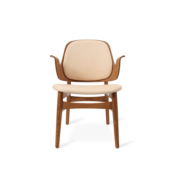 Gesture loungestol - skinn vegetal 90 natur, teakoljet eikestativ, sete i latte - Warm Nordic