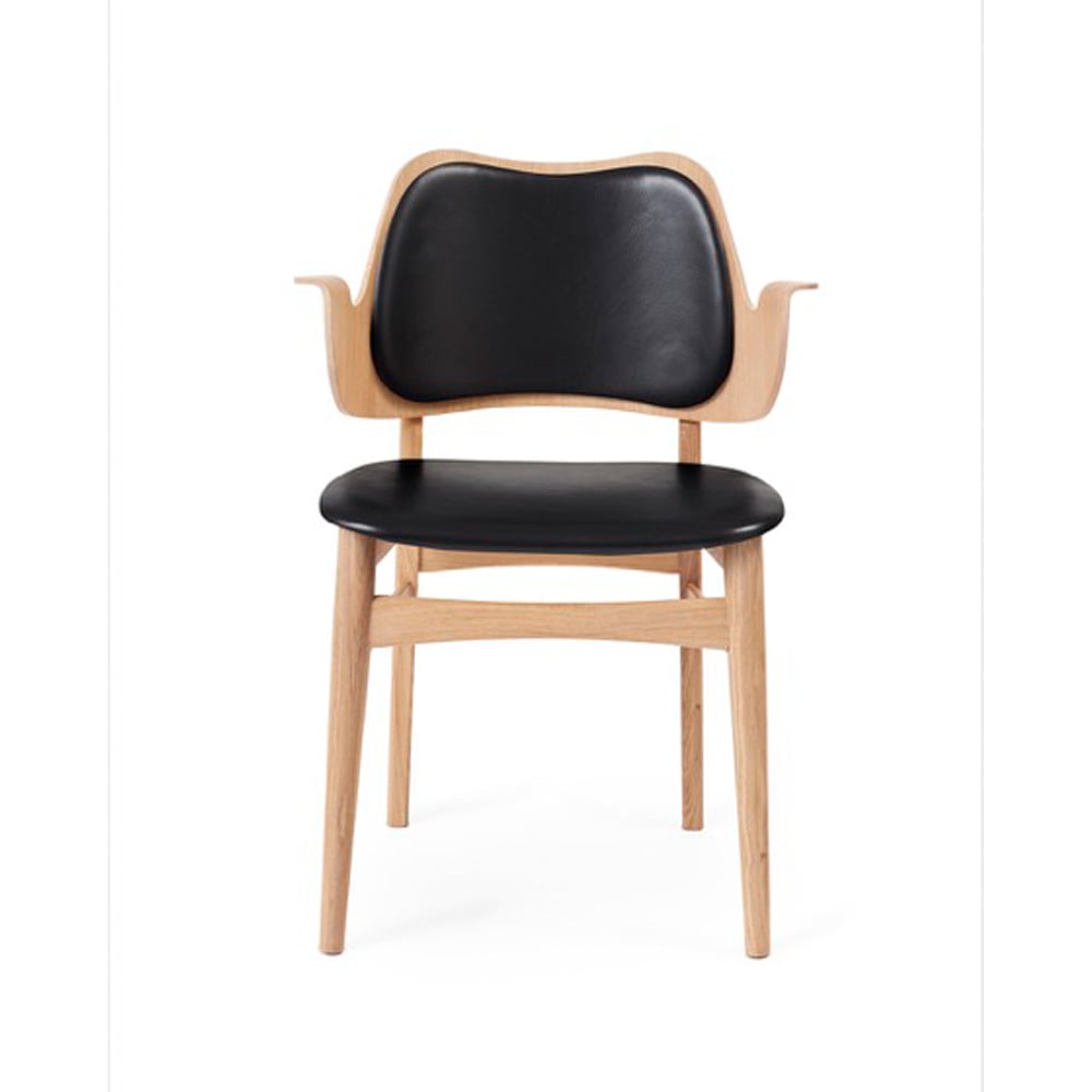 Warm Nordic Gesture stol, trukket sete & rygg skinn prescott 207 black, hvitoljet eikestativ, trukket sete, trukket rygg
