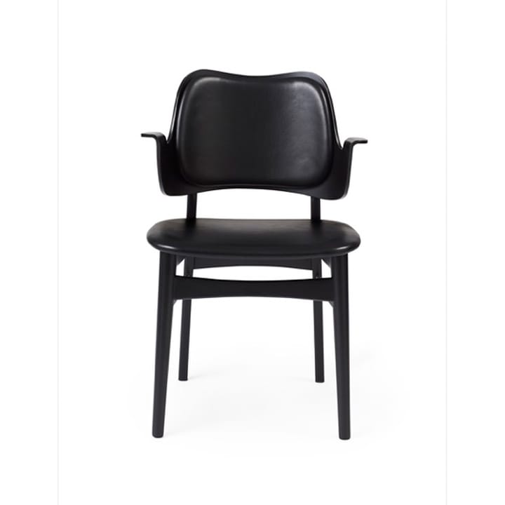 Gesture stol, trukket sete & rygg - skinn prescott 207 black, sortlakkert bøkestativ, trukket sete, trukket rygg - Warm Nordic