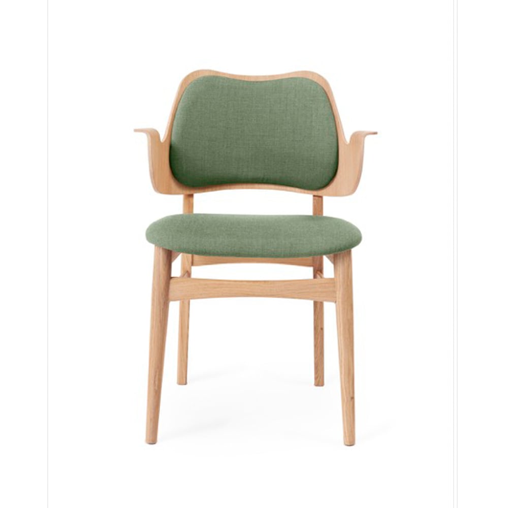 Warm Nordic Gesture stol, trukket sete & rygg tekstil canvas 926 sage green, hvitoljet eikestativ, trukket sete, trukket rygg