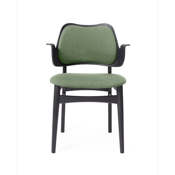 Gesture stol, trukket sete & rygg - tekstil canvas 926 sage green, sortlakkert bøkestativ, trukket rygg - Warm Nordic