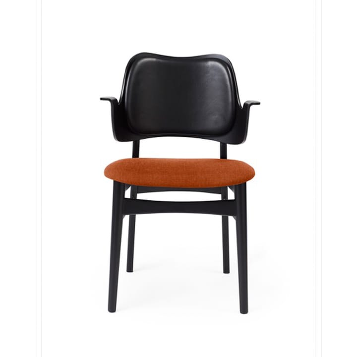 Gesture stol, trukket sete & rygg - tekstil rusty rosé, ryggstøtte i skinn, sortlakkert bøkestativ - Warm Nordic