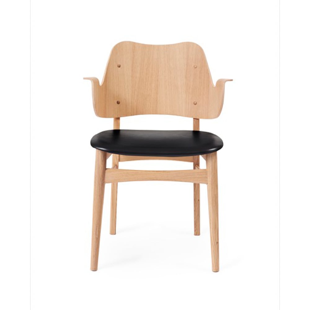 Warm Nordic Gesture stol, trukket sete skinn prescott 207 black, hvitoljet eikestativ, trukket sete