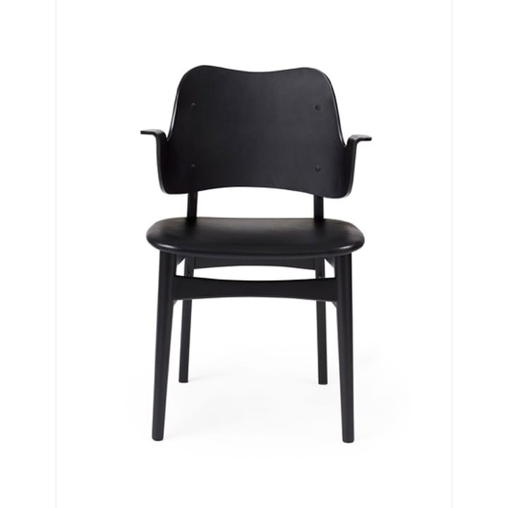 Gesture stol, trukket sete - skinn prescott 207 black, svartlakkert bøkestativ, trukket sete - Warm Nordic
