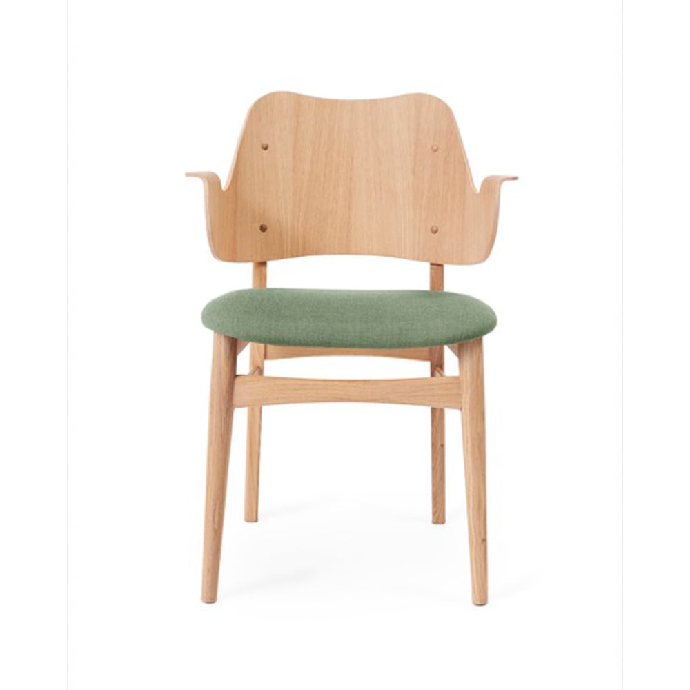 Warm Nordic Gesture stol, trukket sete tekstil canvas 926 sage green, hvitoljet eikestativ, trukket sete