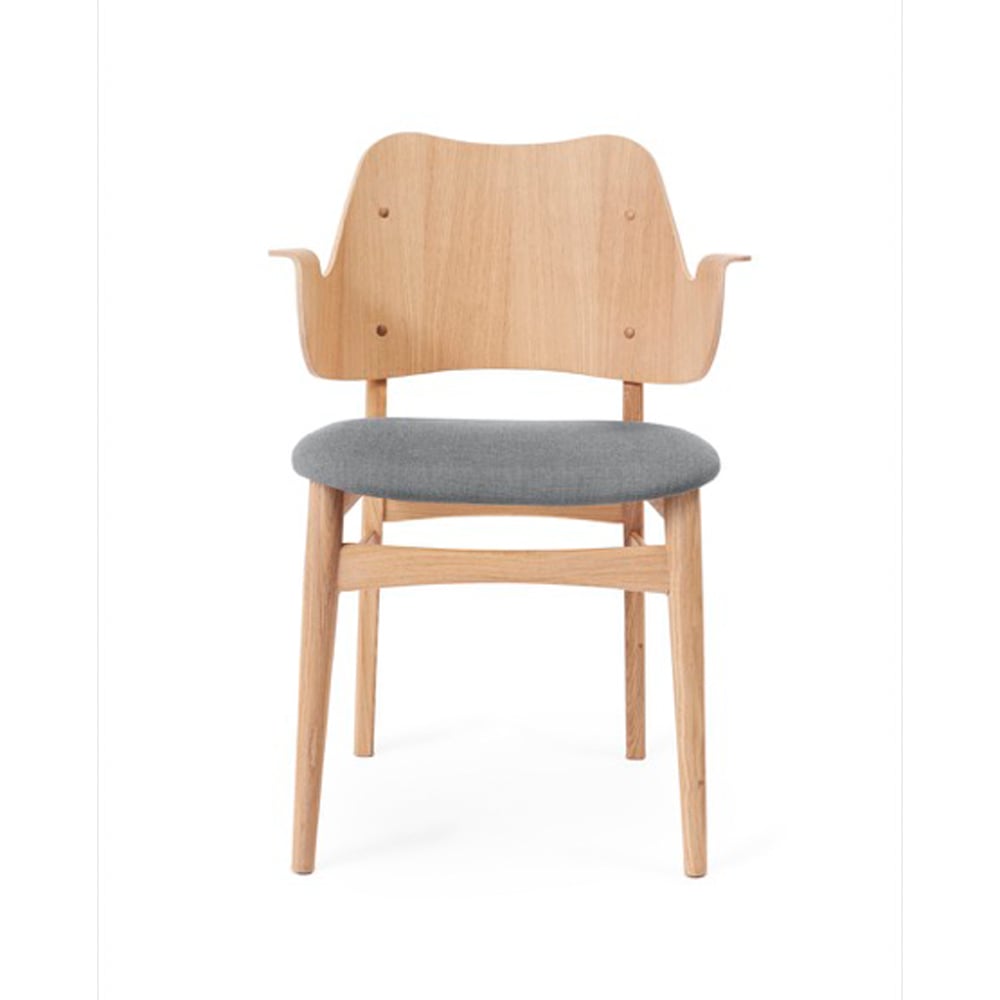 Warm Nordic Gesture stol, trukket sete tekstil grey melange, hvitoljet eikestativ, trukket sete