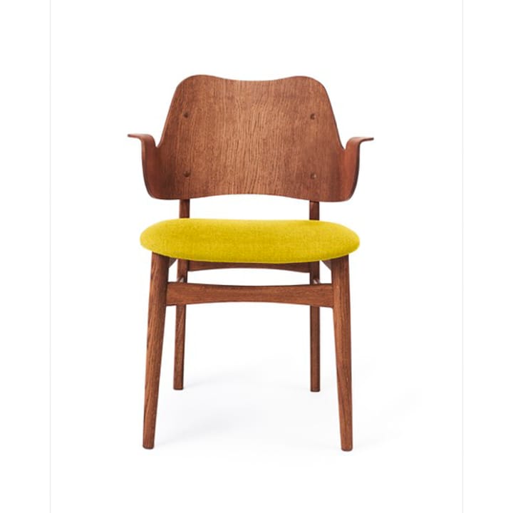 Gesture stol, trukket sete - tekstil gul, teakoljet eikestativ - Warm Nordic