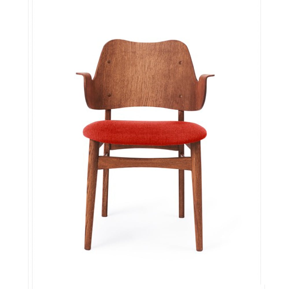 Warm Nordic Gesture stol, trukket sete tekstil sunset orange, teakoljet eikestativ