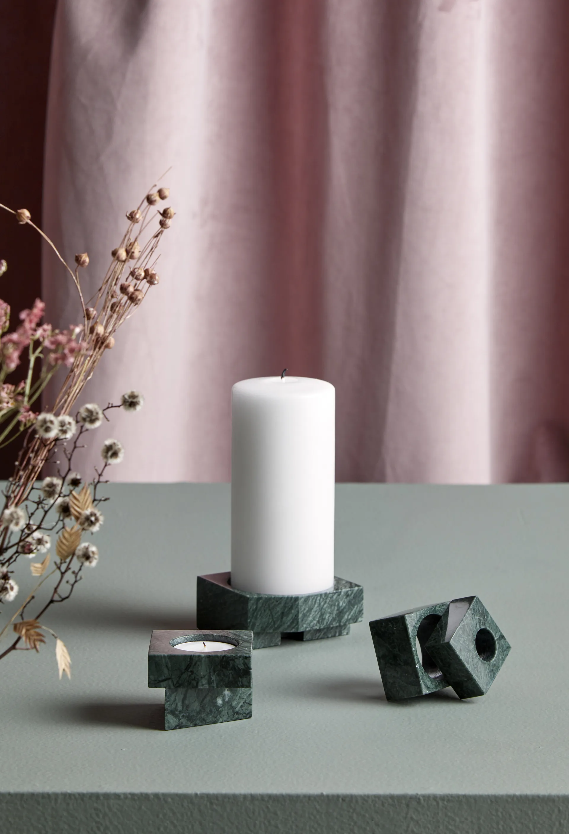 Jeu de dés 2 lysholder marmor, Grønn Woud