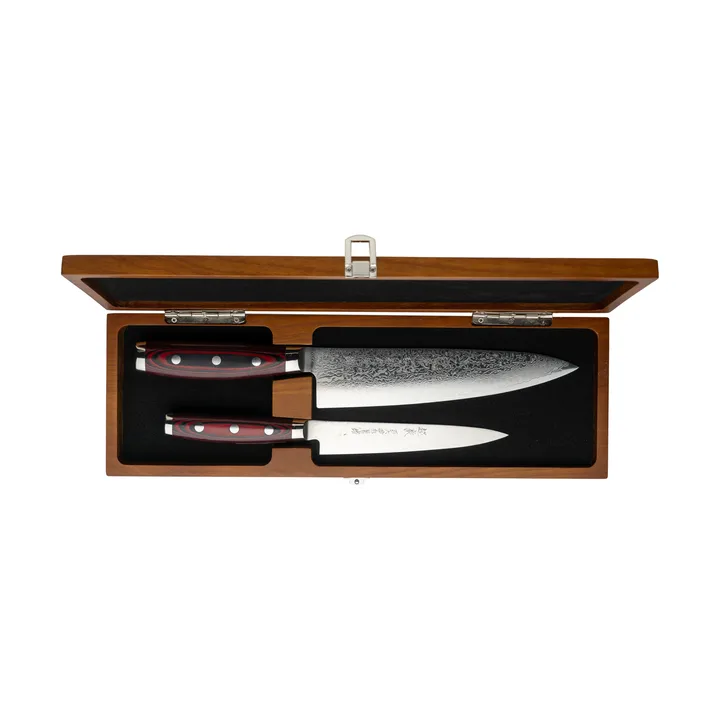 Super Gou knivsett i etui, 2 deler - Natur-rød-svart, 20 cm, 12,5 cm - Yaxell