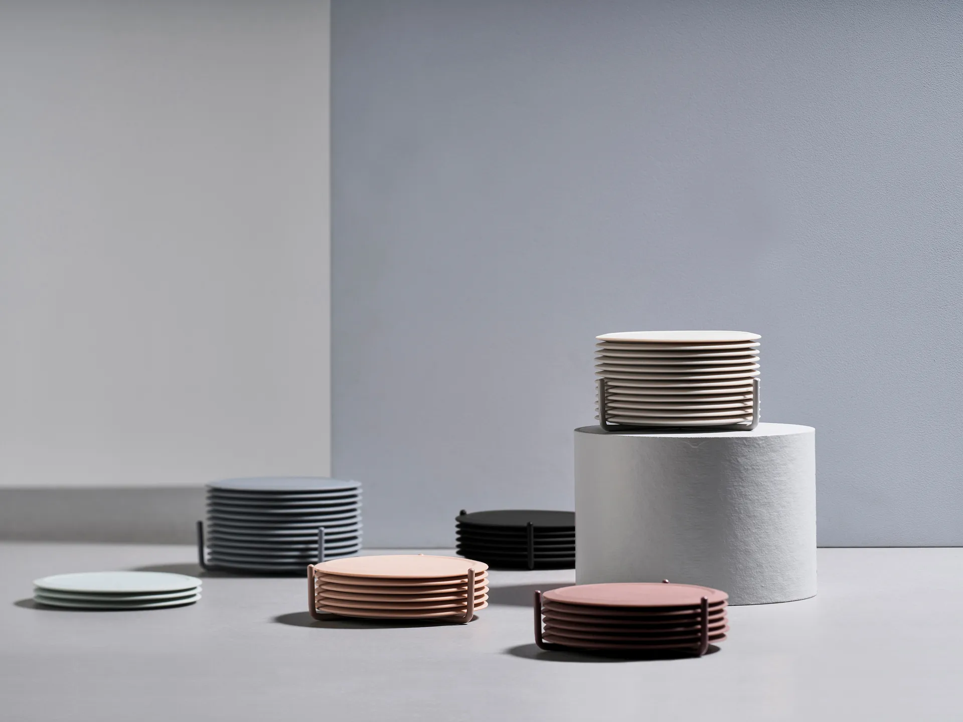 Singles glassunderlag 6-pack med beholder, Warm Grey Zone Denmark