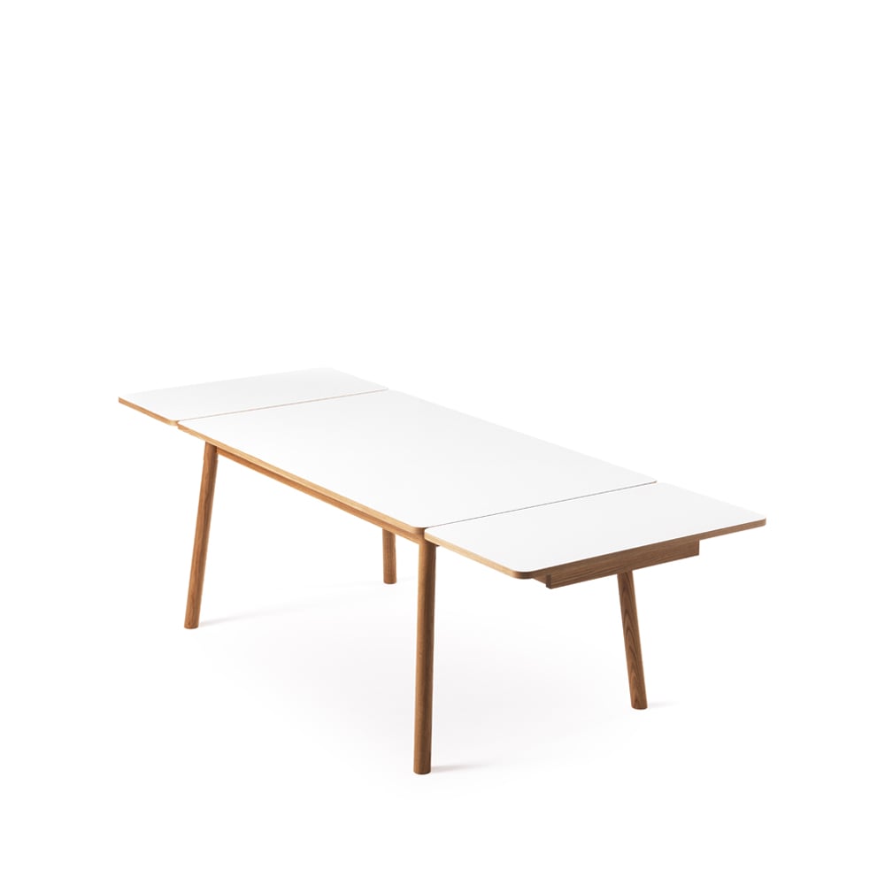 Zweed Dino+ spisebord med tilleggsplate Hvit, eikestativ, 2 tilleggsplater
