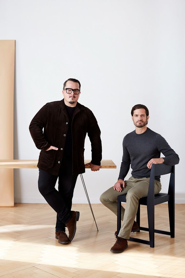 Designerne bak NJRD-kolleksjonene - Oscar Kylberg og den svenske prinsen Carl Philip Bernadotte. 