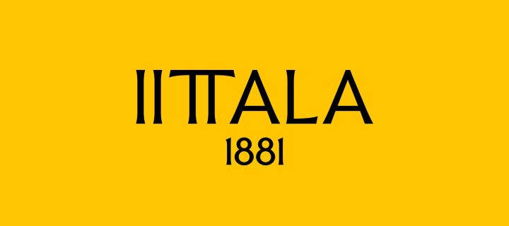 Iittalas nye logo med gul bakgrunn og årstallet 1881 sammen med navnet.
