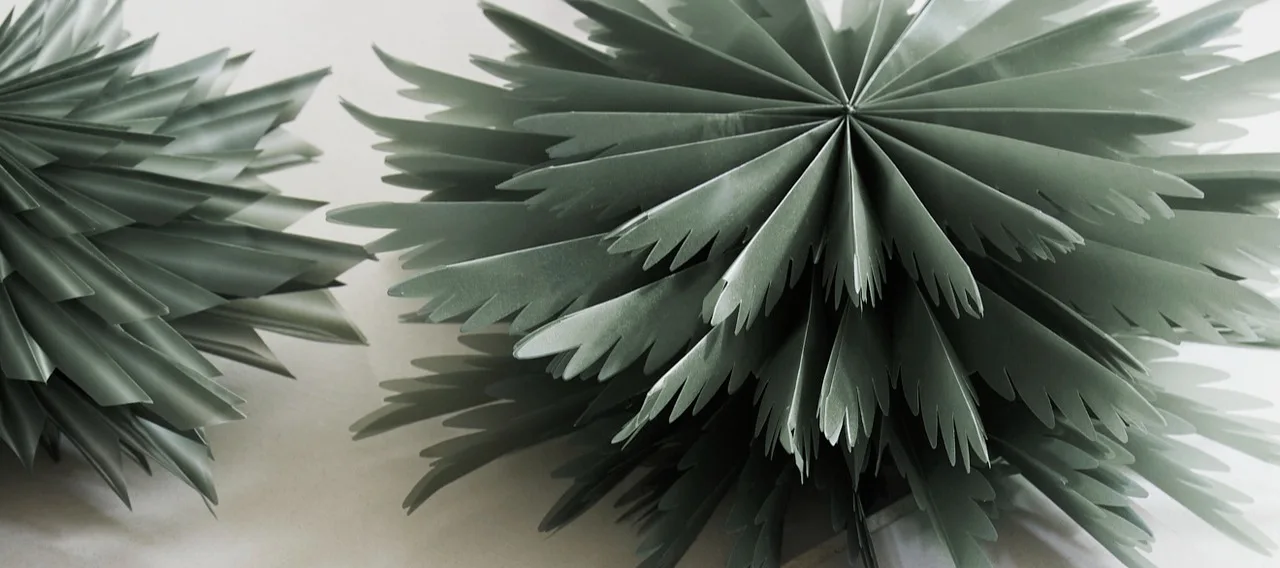 To røde adventsstjerner i papir fra Watt & Veke henger i stua.