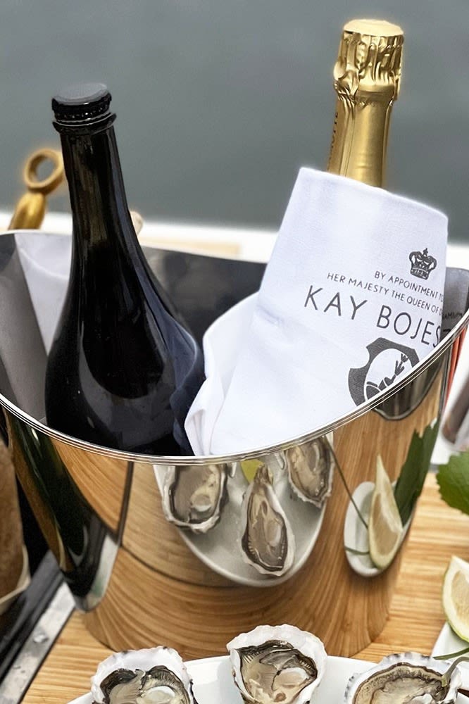 Her ser du COOLER vinkjøler fra Kay Bojesen med to champagneflasker.