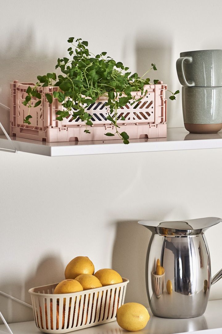 Forny kjøkkenet ditt med 11 smarte & fine kjøkkenting for enklere matlaging - her ser du HAYS Color Crate oppbevaringskurv i fargen myk rosa.