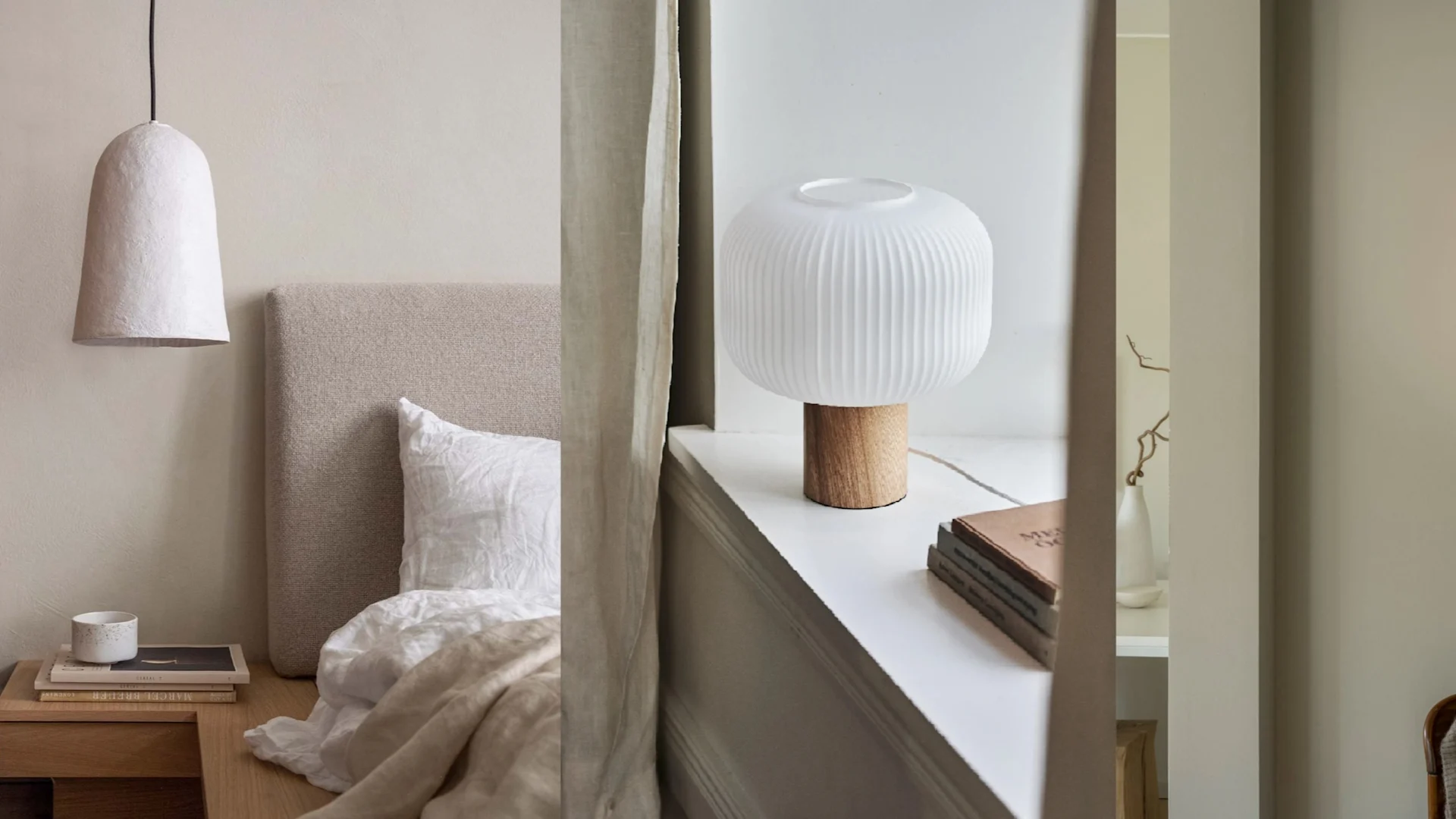 En soveromslampe som Tulip taklampen fra Watt & Veke skaper en bohemsk og samtidig minimalistisk følelse på soverommet ditt og bordlampen Fair fra Scandi Living gir et moderne uttrykk.