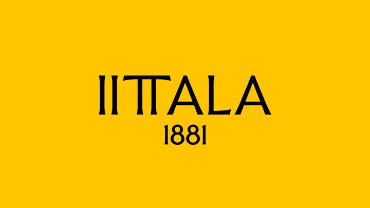 Iittalas nye logo med gul bakgrunn og navn med årstall 1881.