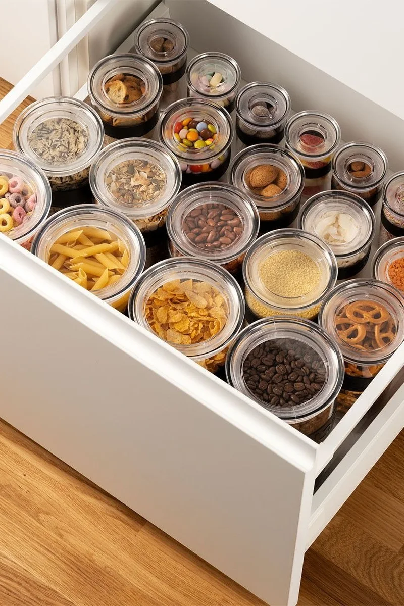 Oppbevar tørrvarer som pasta eller havregryn i Presso-beholderne fra Bodum i en skuff.
