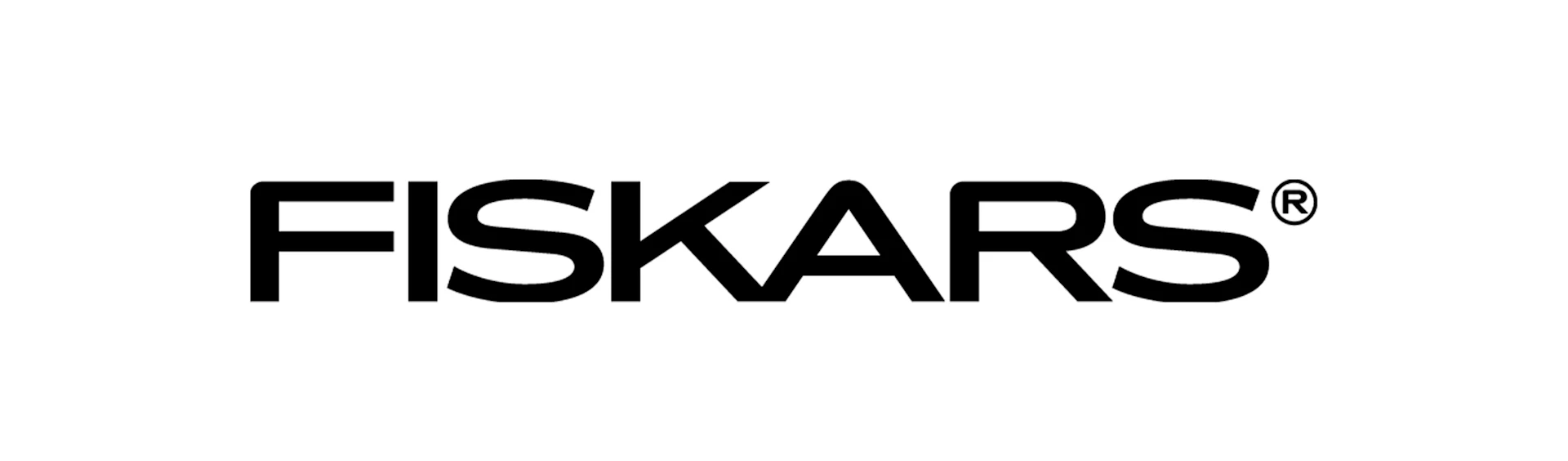 Fiskars-logo, et svart stilisert ordmerke med et registrert varemerkesymbol.