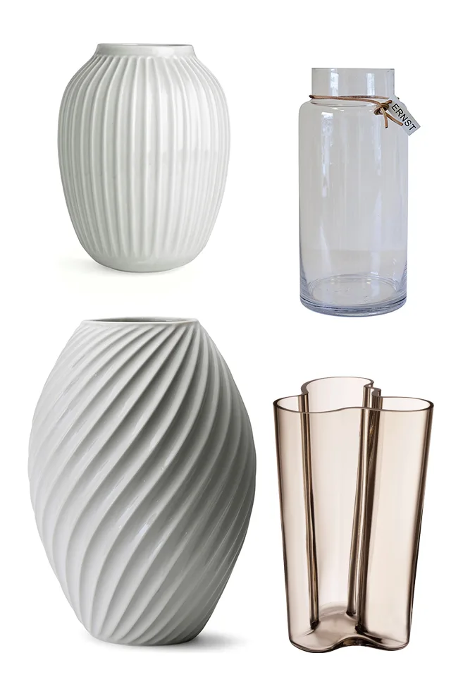 Den beste vasen for blomster med lange stilker er en høy, smal vase – som denne Knabstrup-vasen fra Knabstrup Keramik.